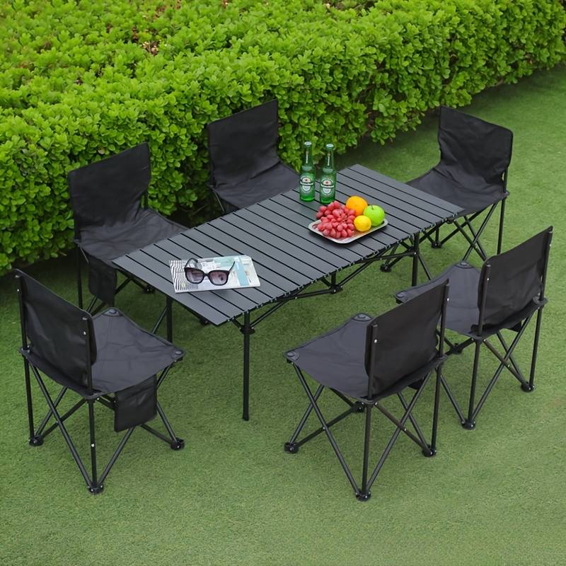 Foldable camping table with set of chairs