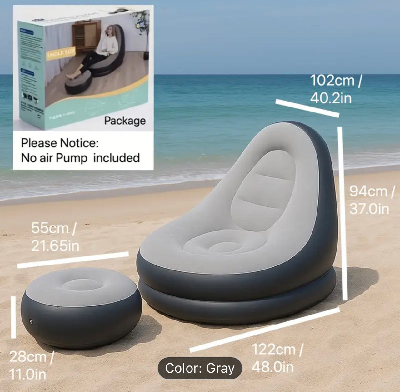 2Pc inflatable Recliner Sofa Bed with foot stool